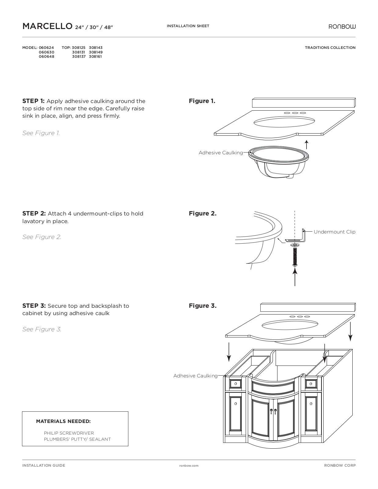 Ronbow Marcello Stone Top User Manual