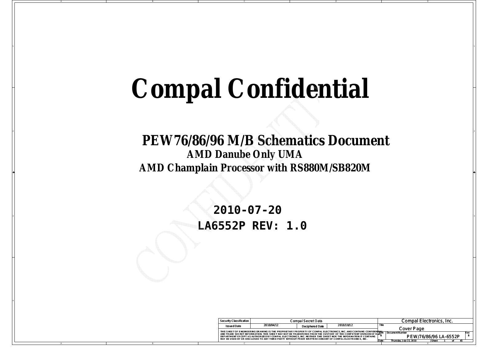 Compal LA-6552P PEW76, eMachines E442, eMachines E642, eMachines E642G, NV50A Schematic