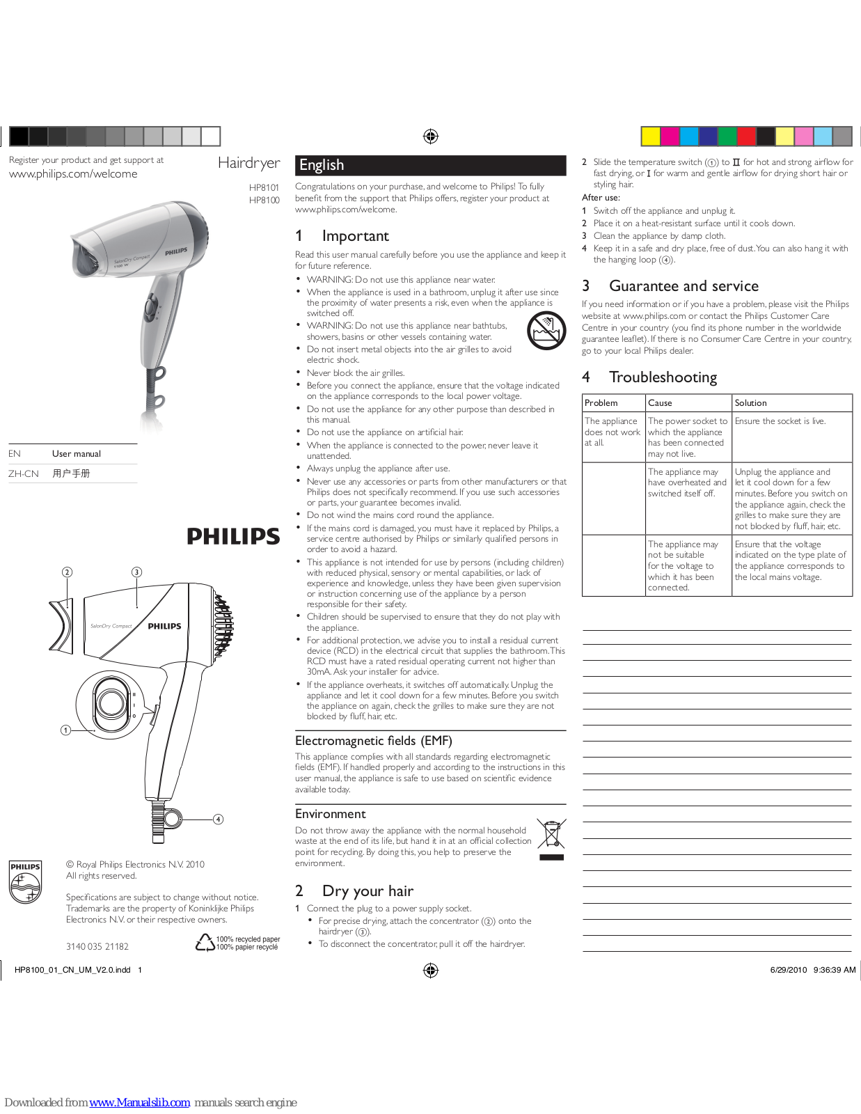 Philips HP8100/22, ZDI12001XA, ZDT11001FA, ZDT12002FA, HP8101 User Manual