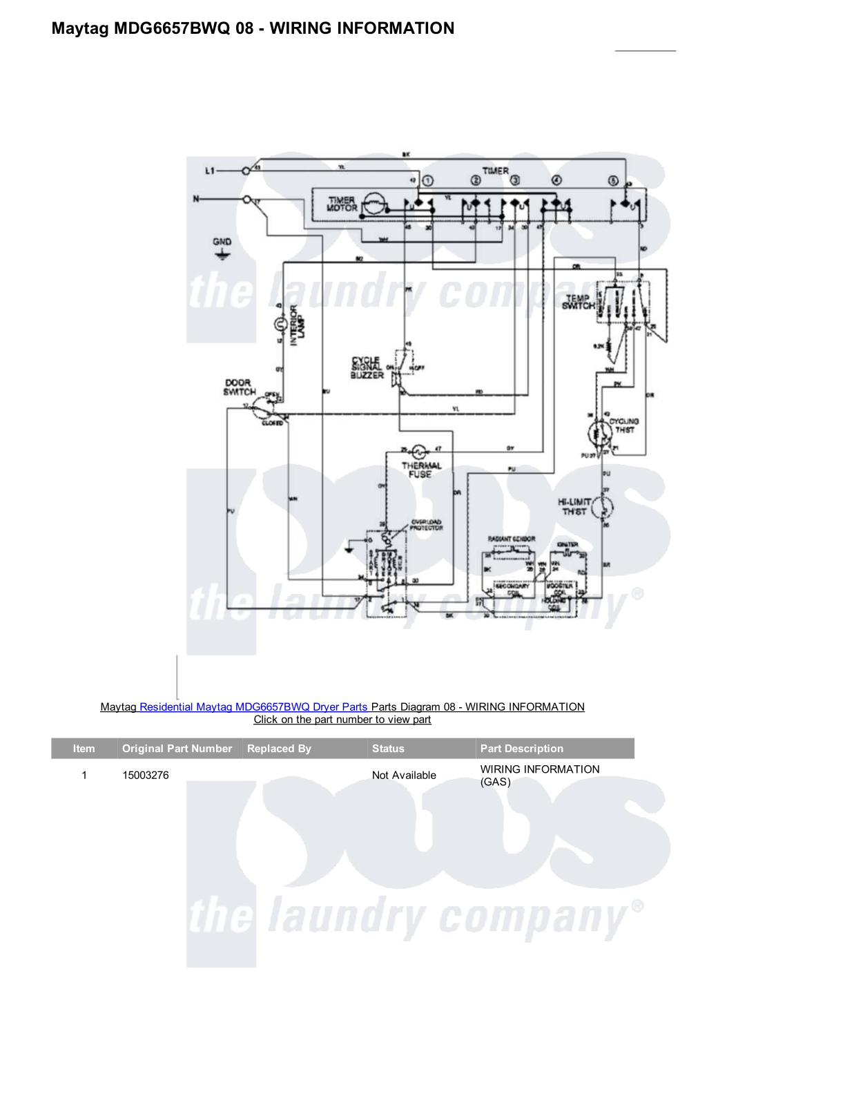 Maytag MDG6657BWQ Parts Diagram