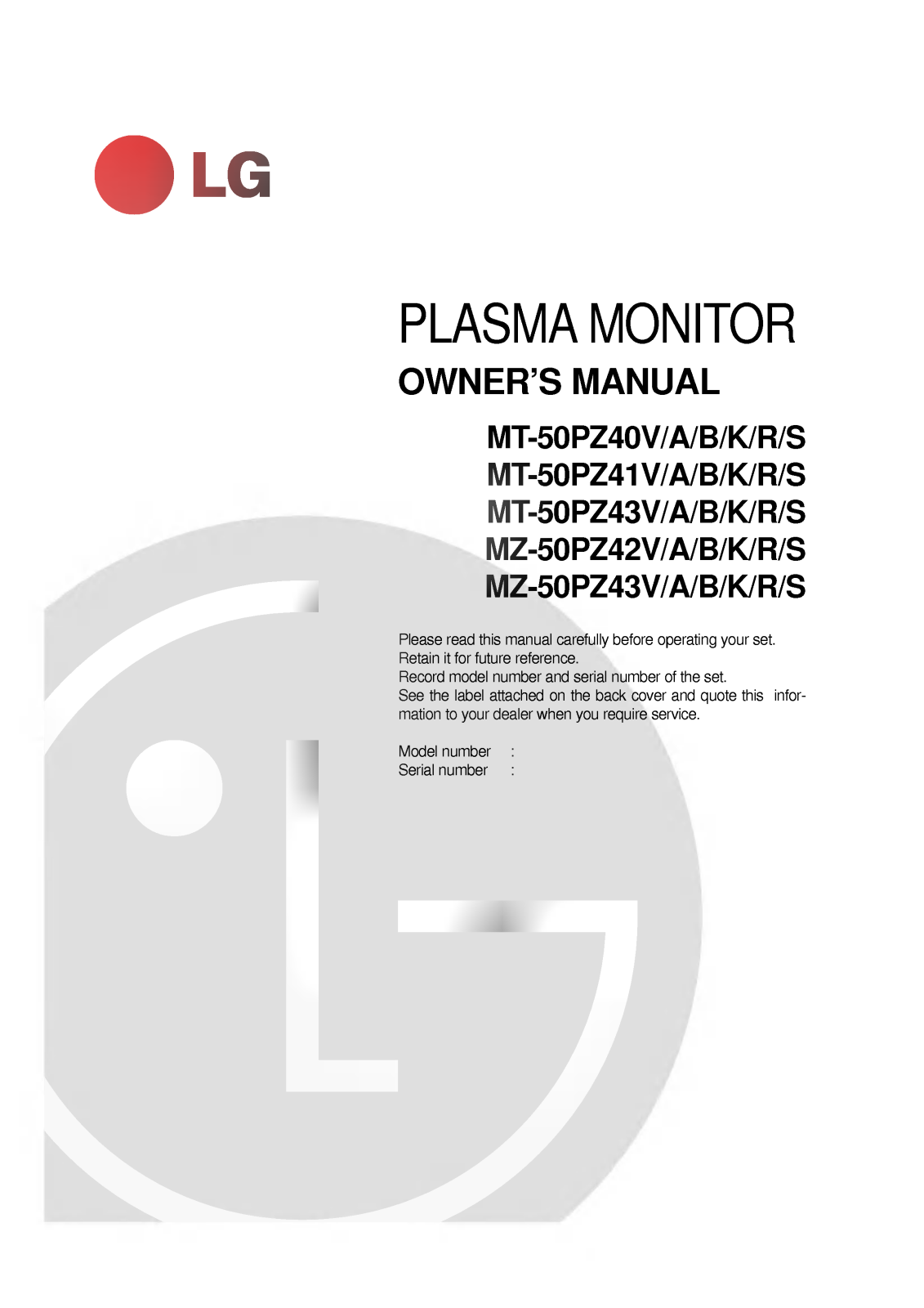 LG MZ-50PZ43VS Instruction manual