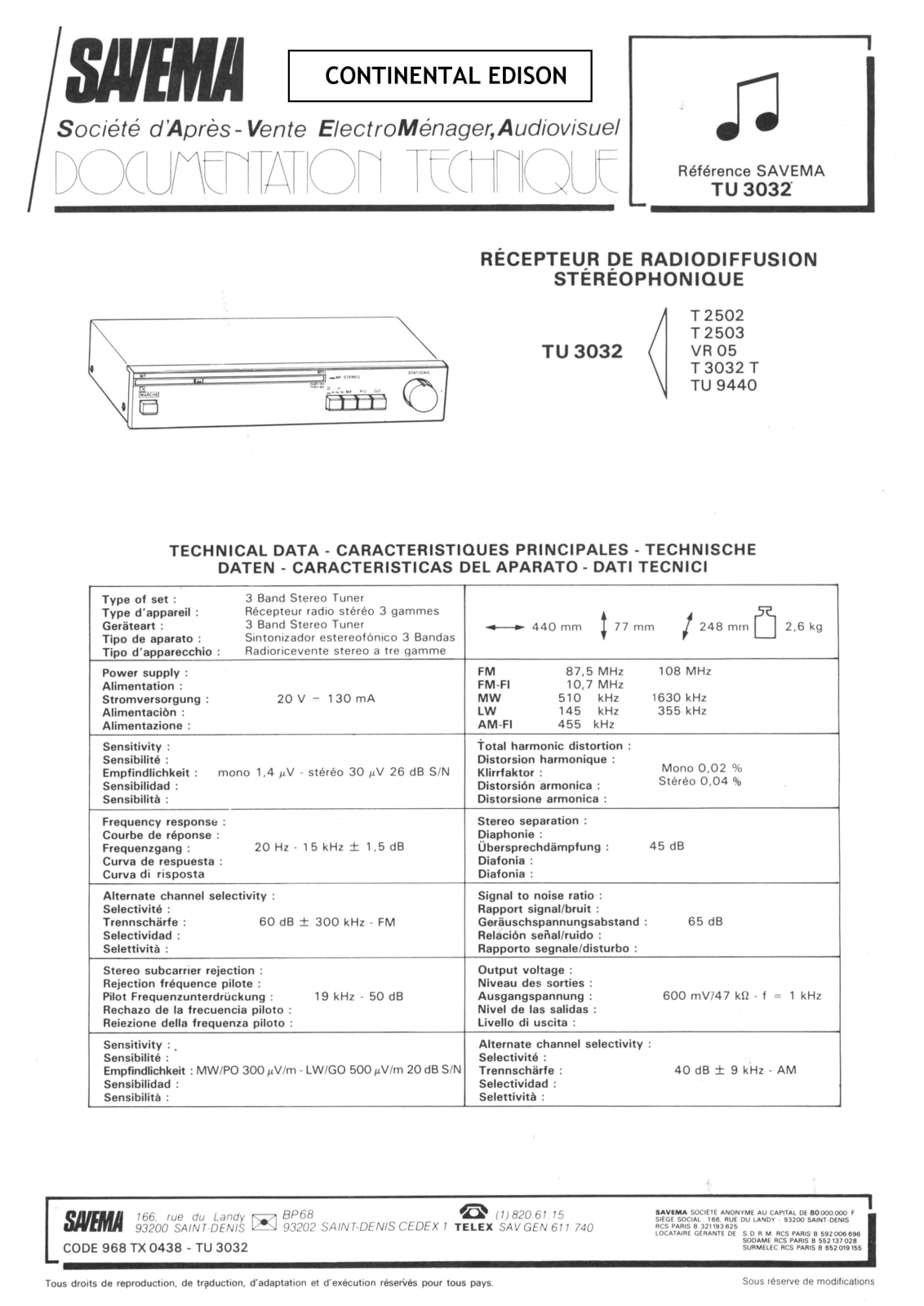 Continental Edison TU-3032 Service Manual