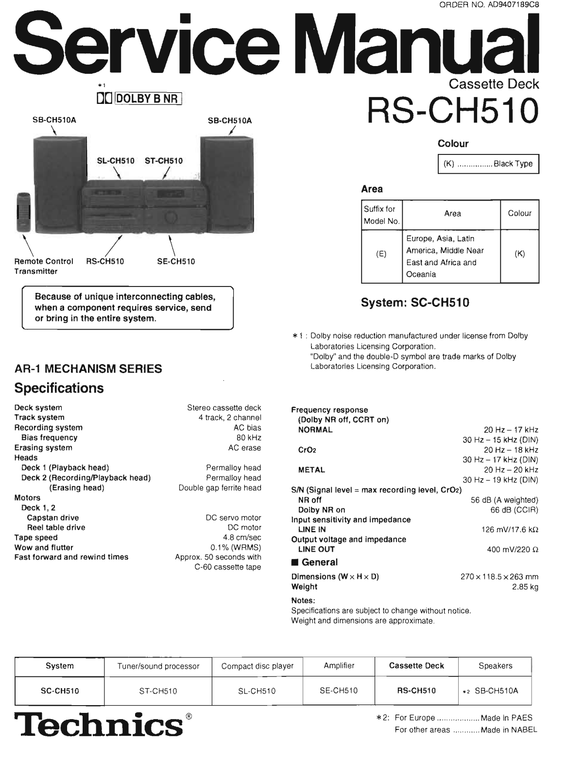 Technics RS-CH-510 Service Manual