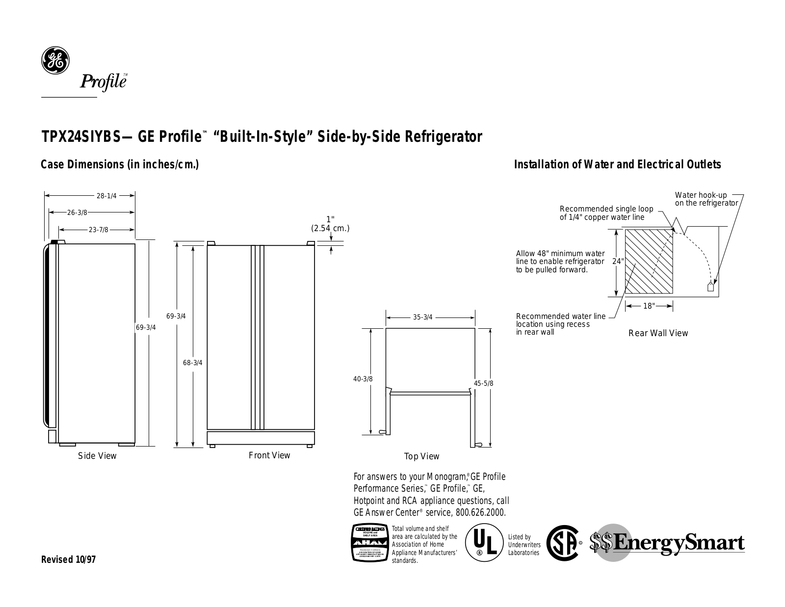 GE TPX24SIYBS Specification