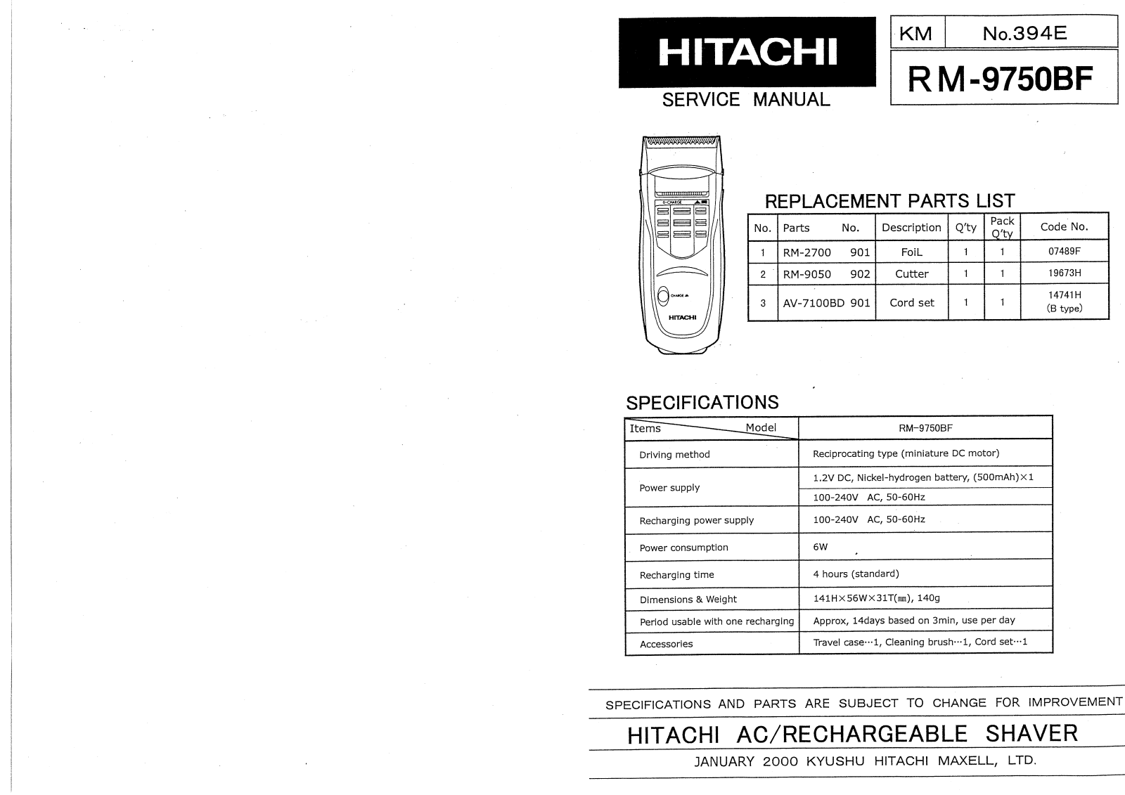 Hitachi RM9750BF Service Manual