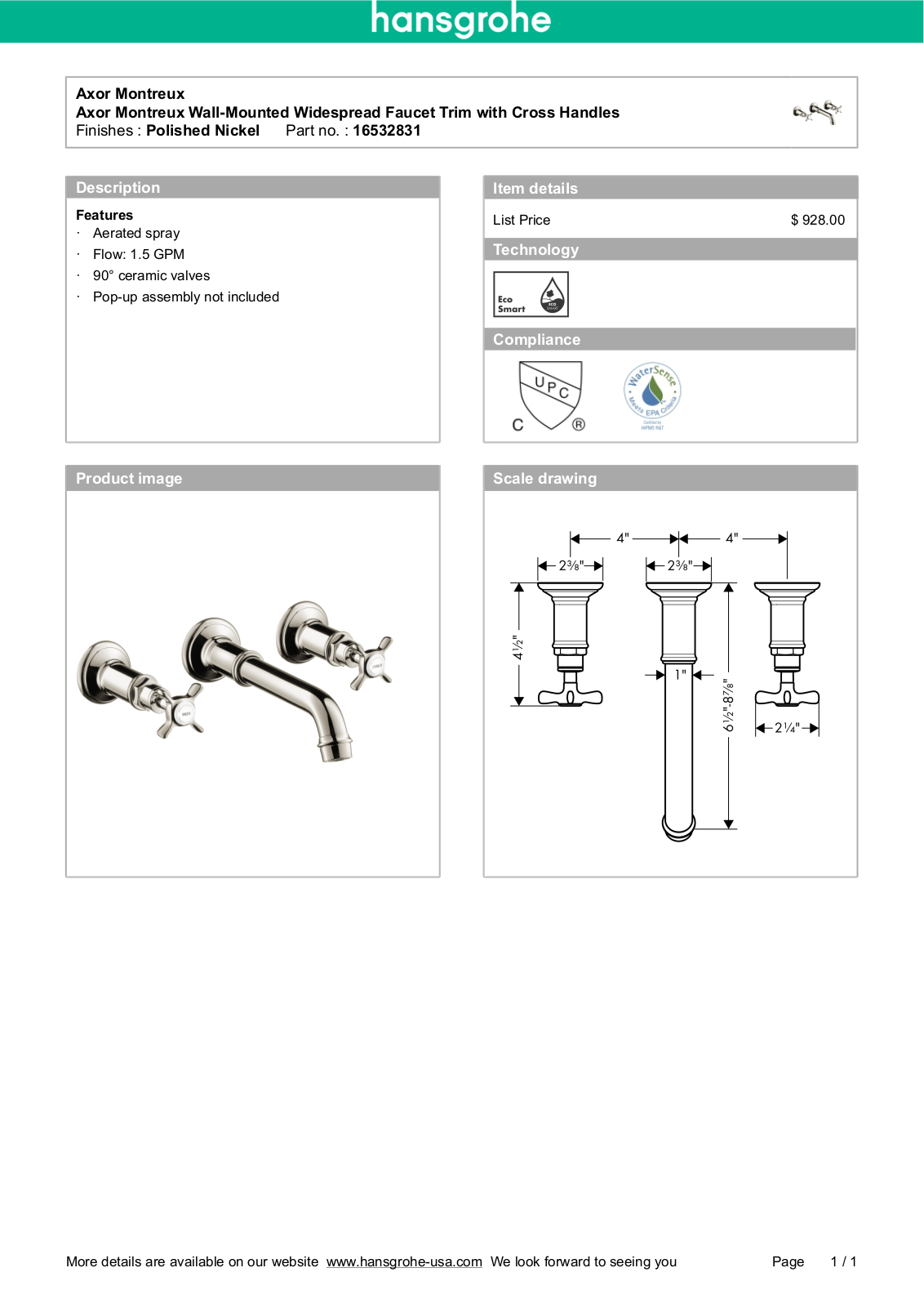 Axor HAN3446 Specifications - ManualMachine.com