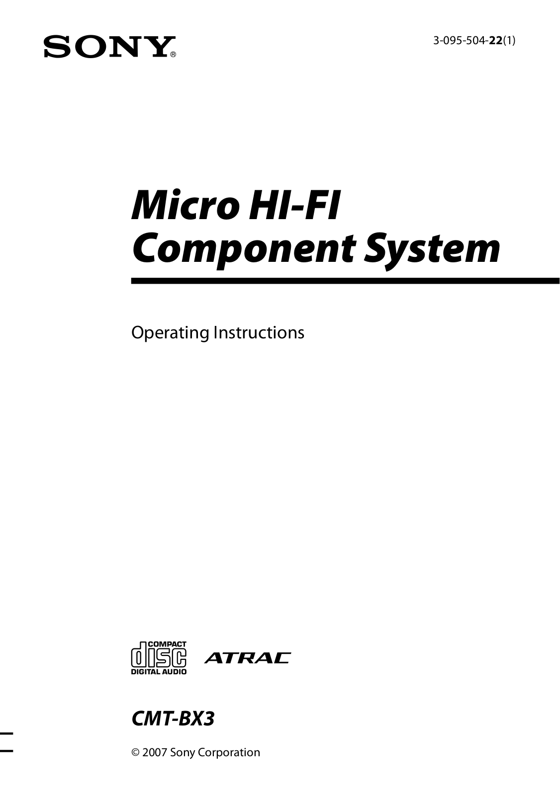 Sony CMT-BX3 User Manual