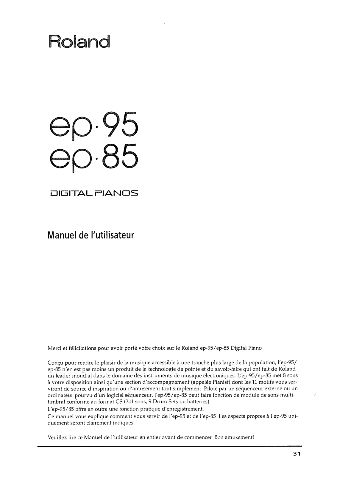 Roland EP-95, EP-85 User Manual
