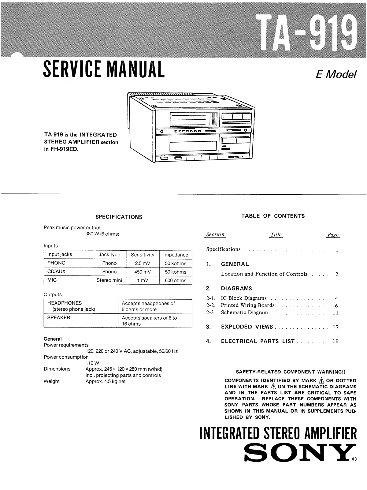 Sony TA-919 Service manual