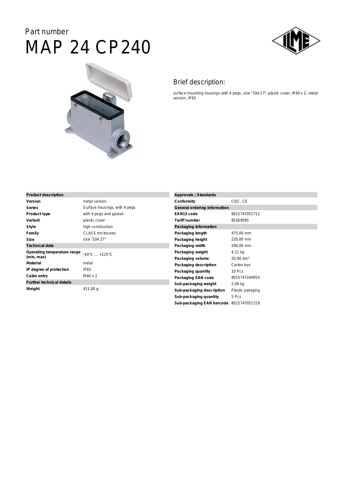 Datasheet MAP-24CP240 Datasheet (ILME) - ManualMachine.com