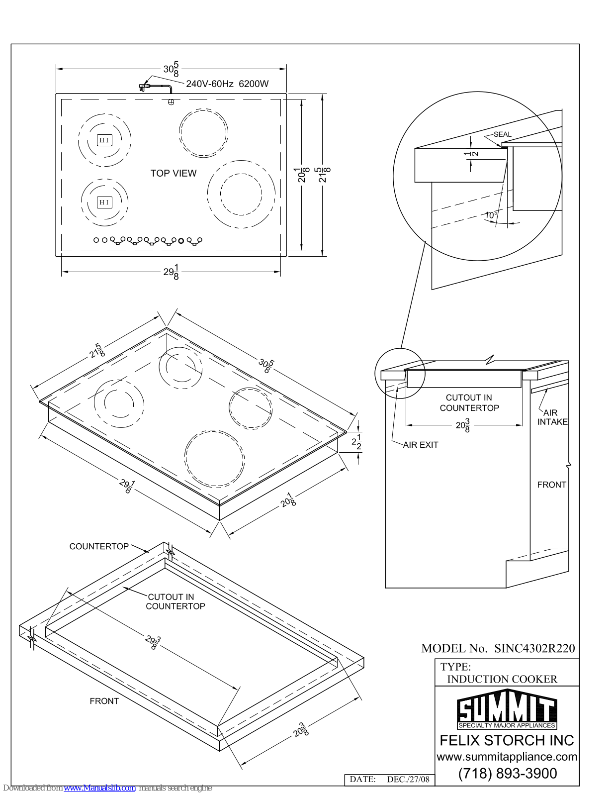 Summit SINC4302R220 Dimensional Drawing