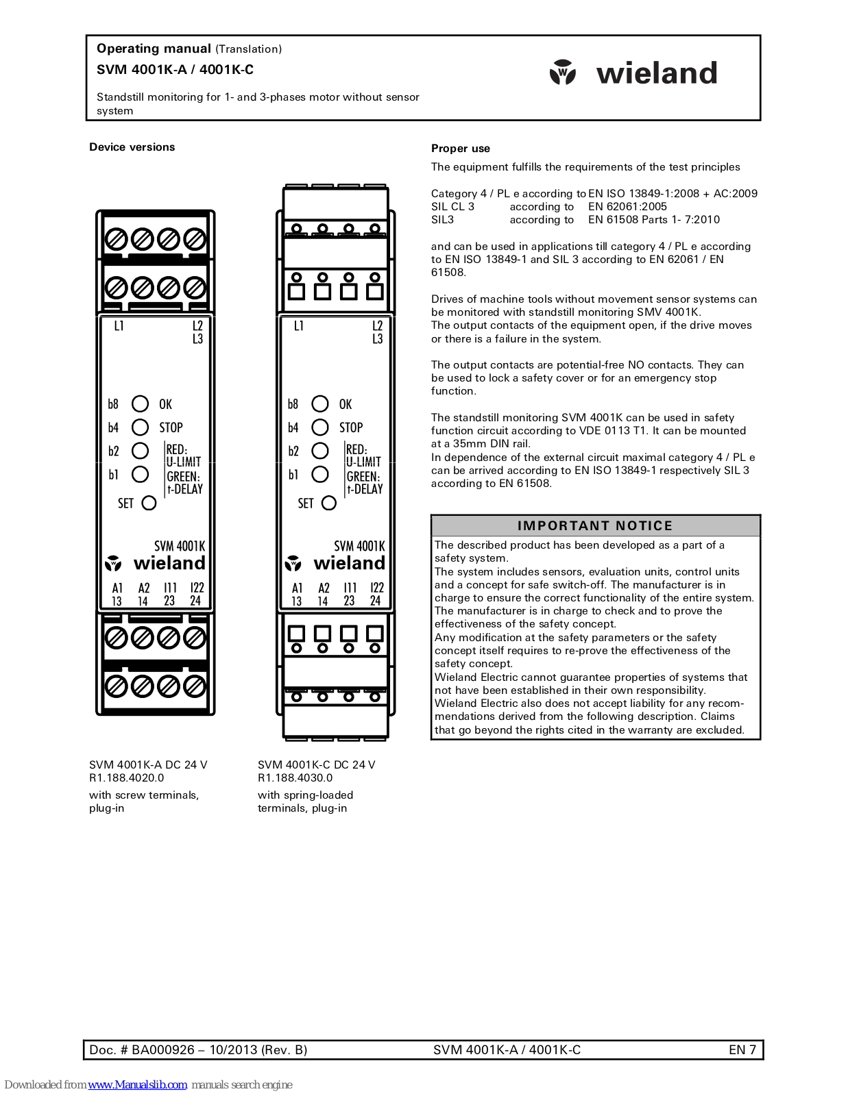 Wieland Electric SVM 4001K-A, SVM 4001K-C Operating Manual