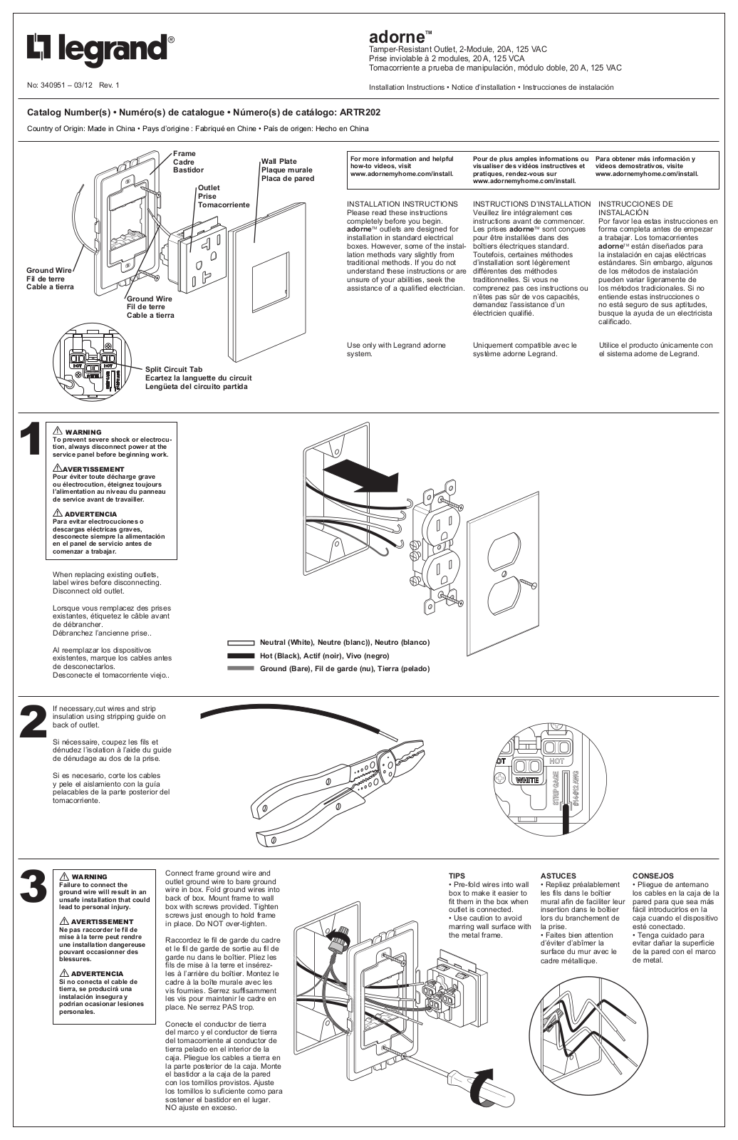 Legrand ARTR202 User Manual