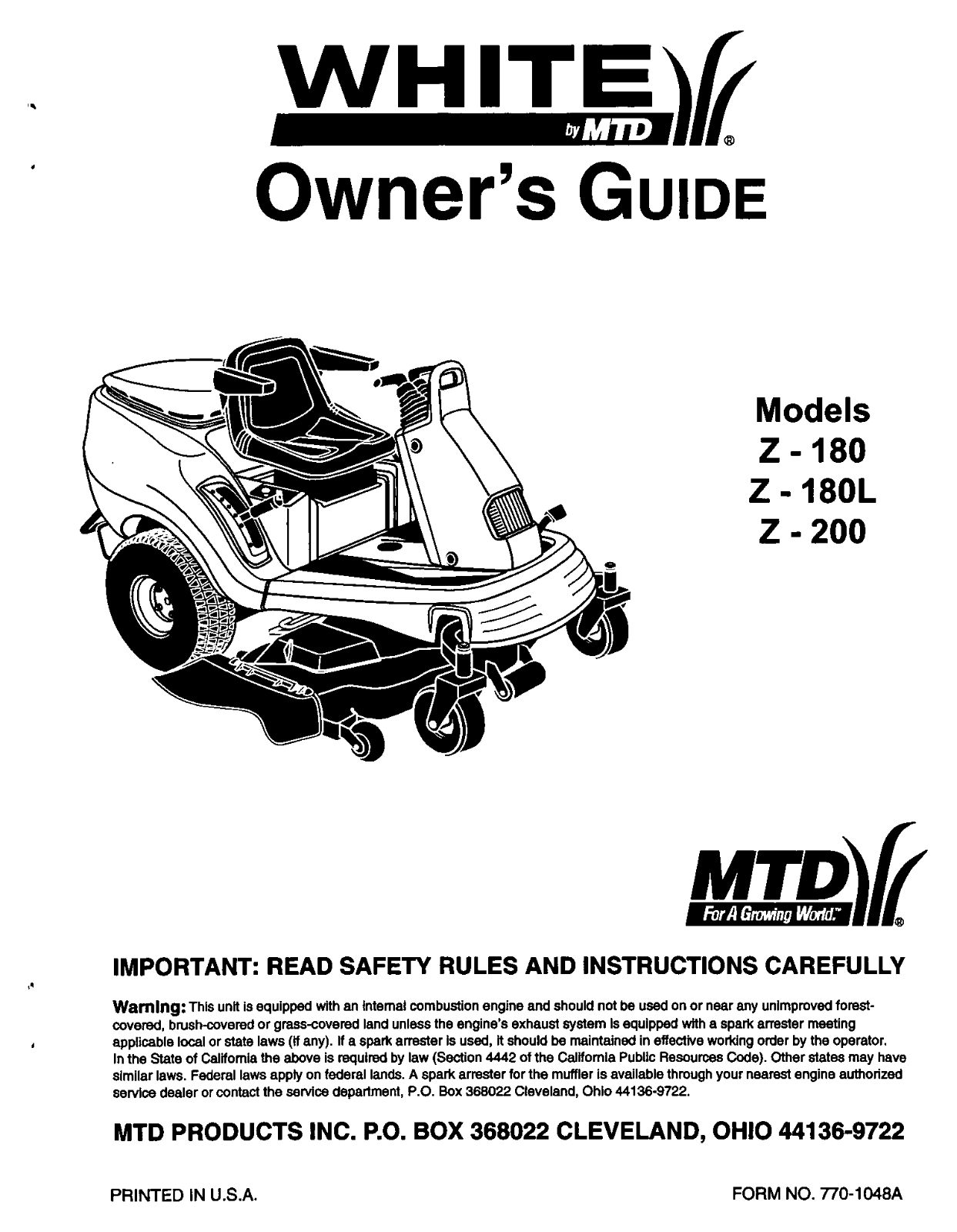 white z-190, z-180l, z-200 owners Manual