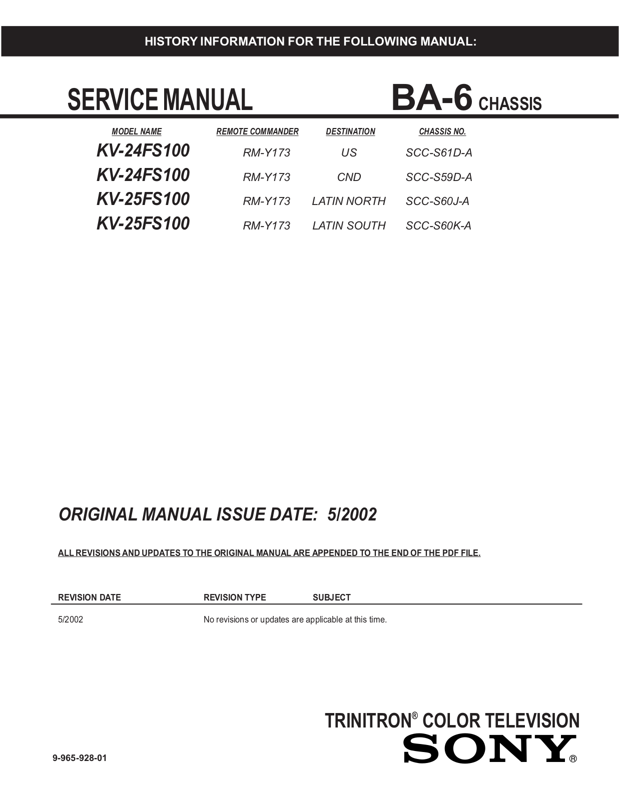 SONY 9199004 Service Manual
