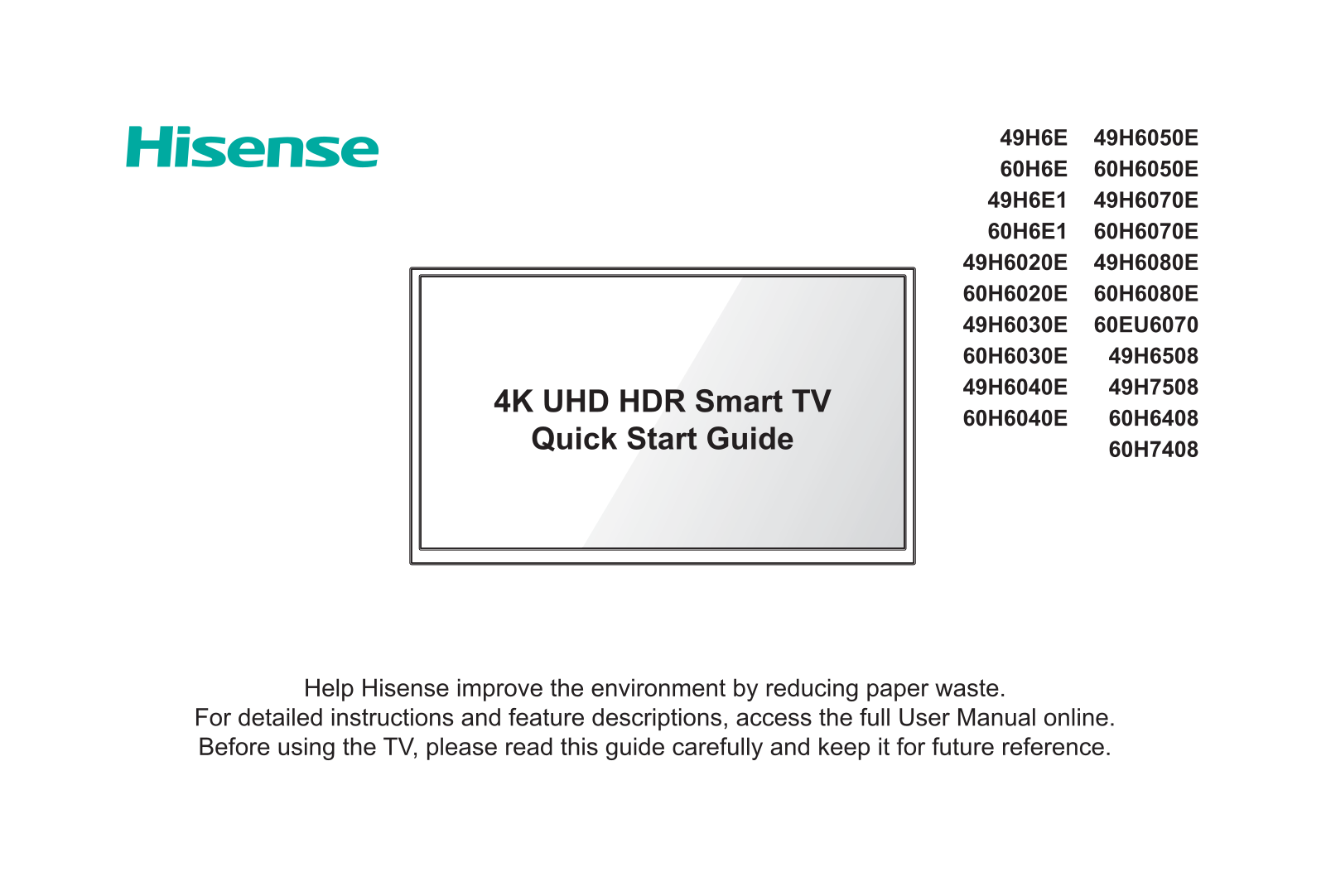 Hisense 60H7408, 60H6E1, 60H6E, 60H6408, 60H6070E User Manual
