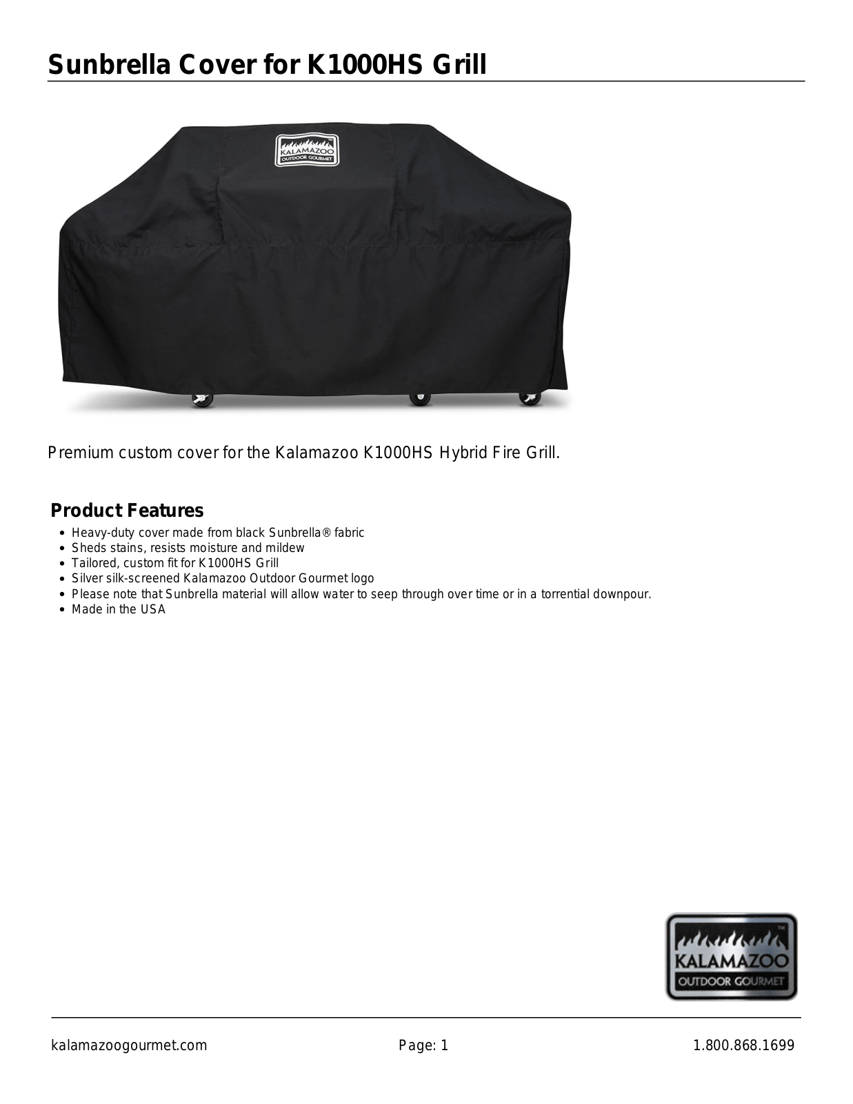 Kalamazoo Outdoor Gourmet AC-GJ-1000HS Specifications Sheet