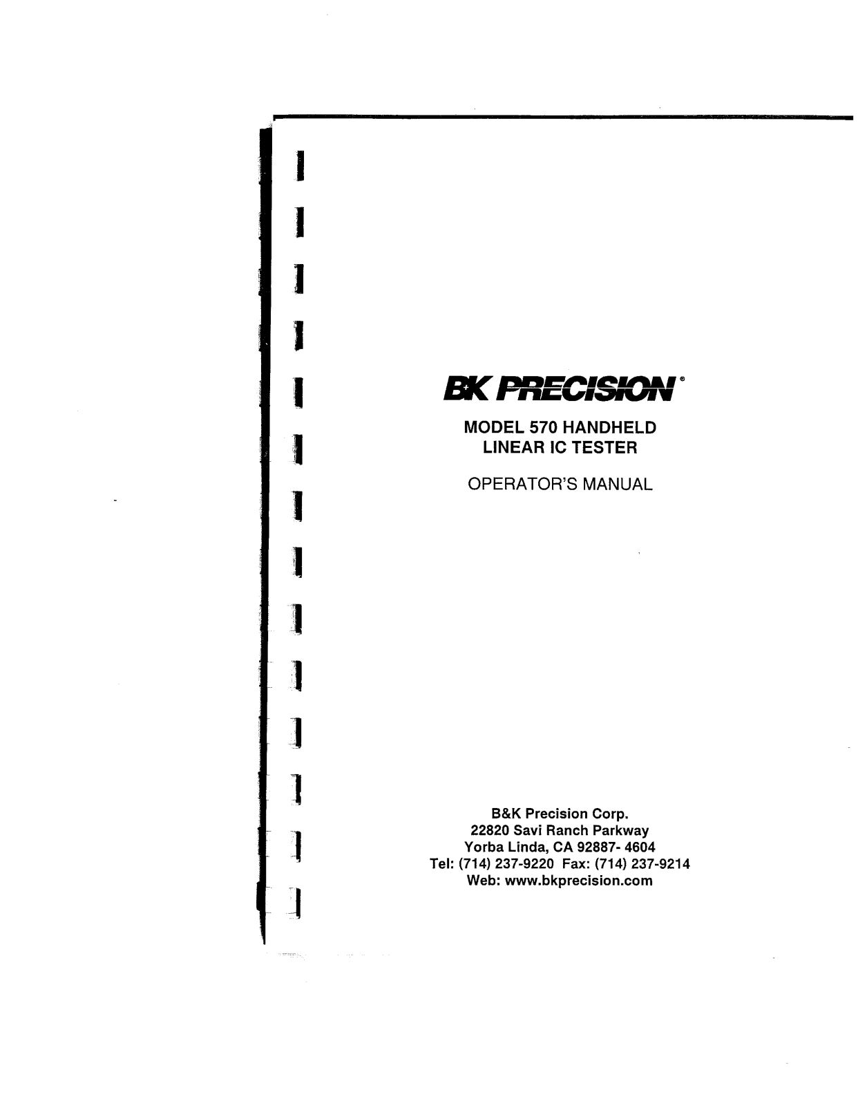 BK Precision 570 Specifications Sheet