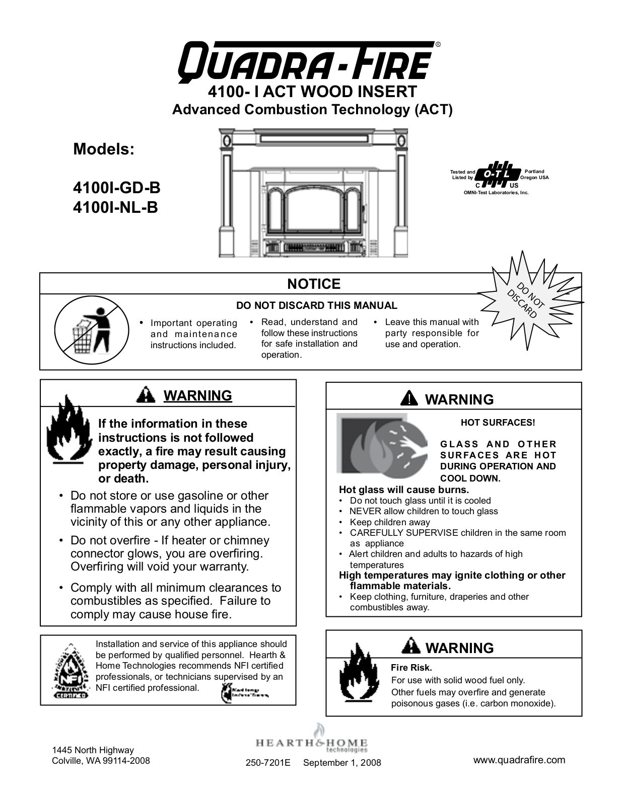 Hearth and Home Technologies 4100I-GD-B, 4100I-NL-B User Manual