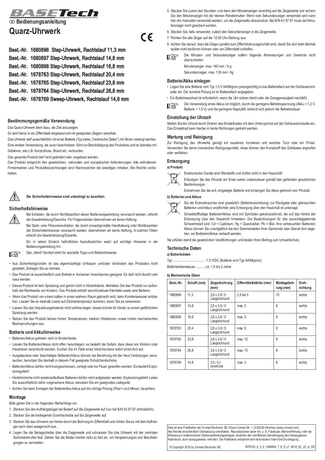 Basetech 1680896, 1680897, 1680898, 1678763, 1678765 User guide