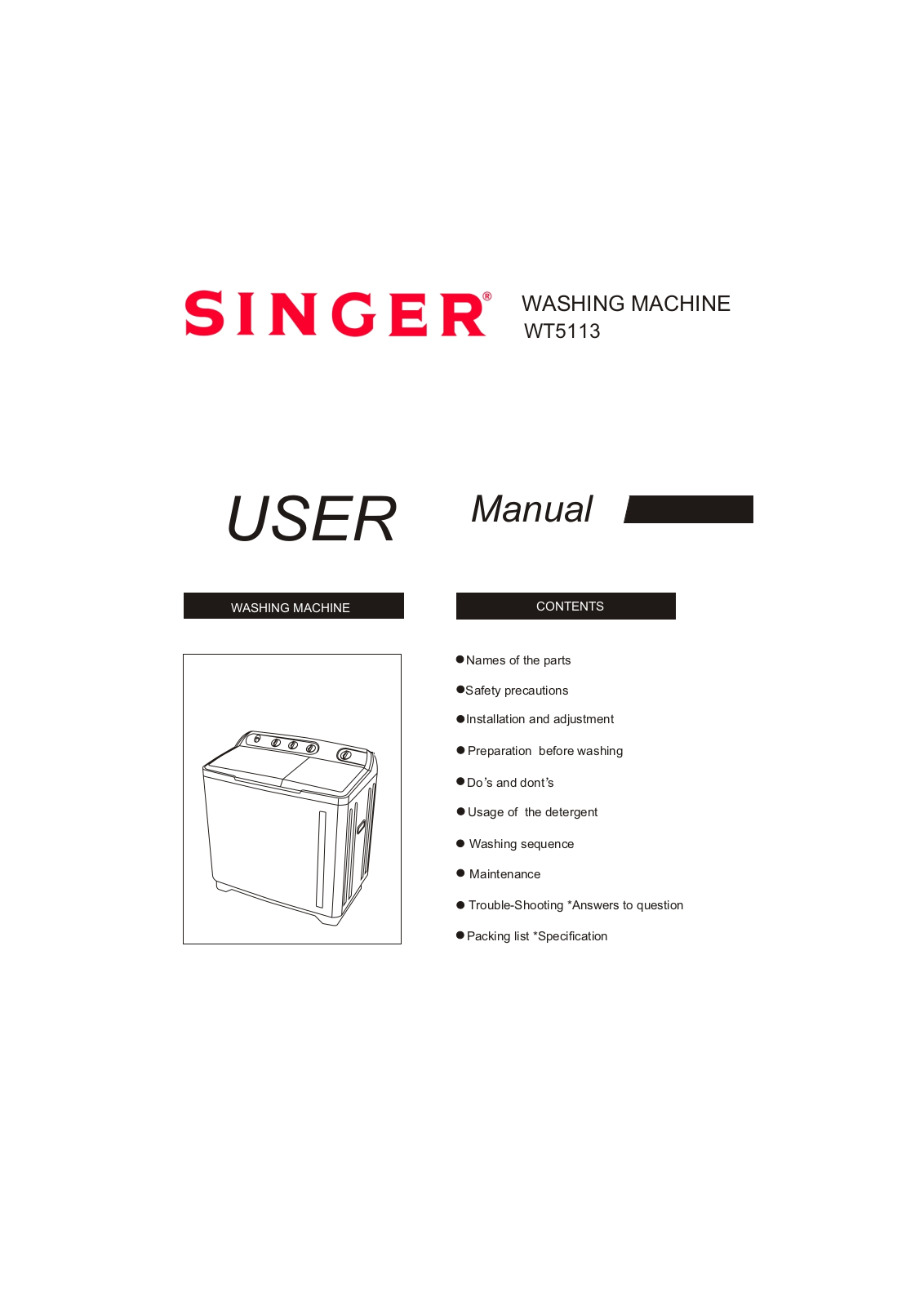 Singer WT5113 User Manual