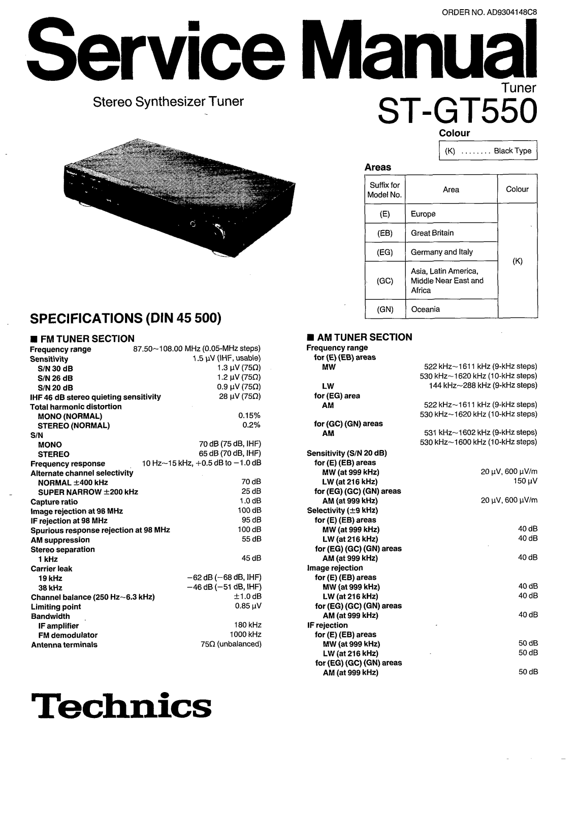 Technics STGT-550 Service manual