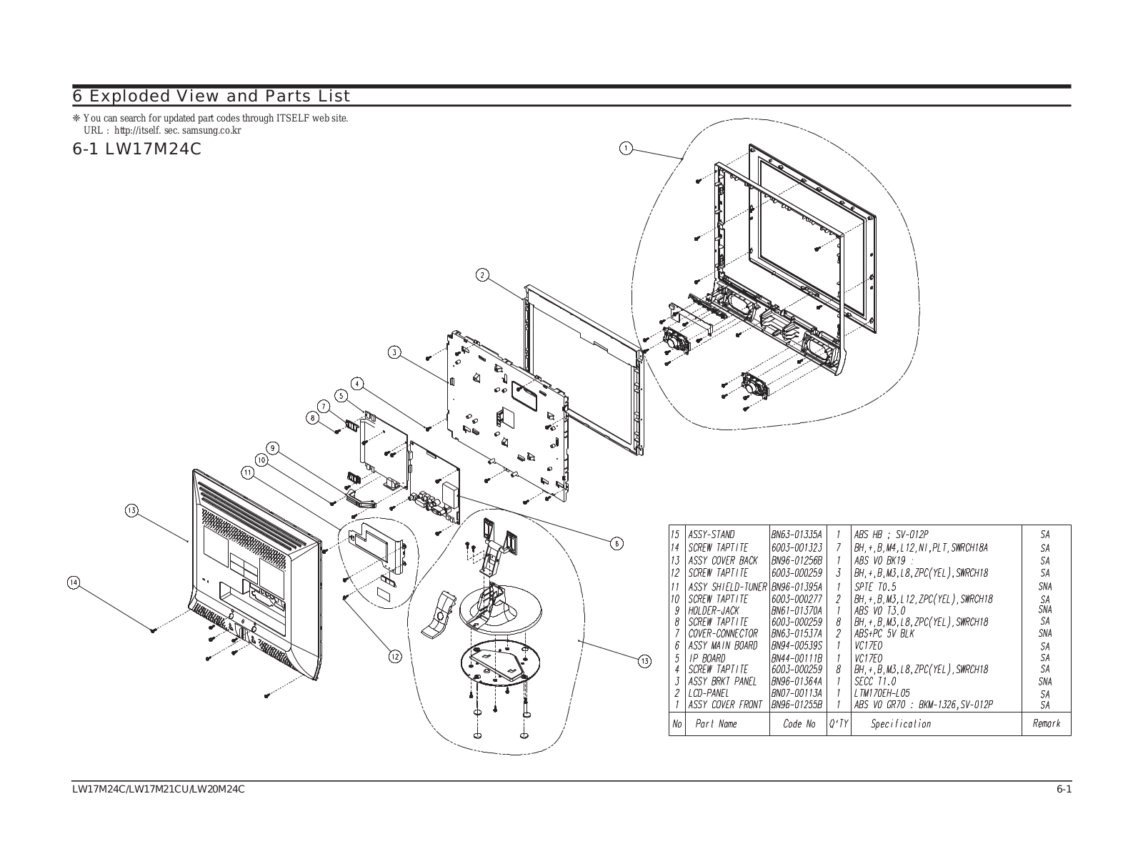 Samsung LW17M24CU 07 Exploded View & Part List