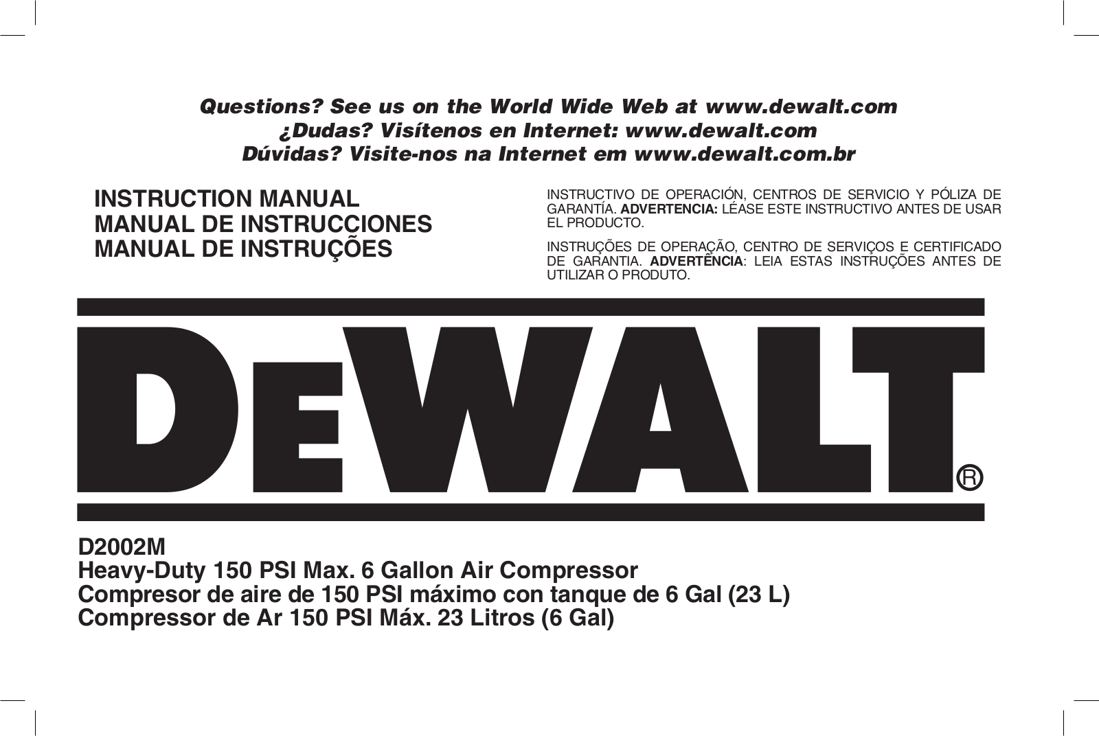 DeWalt D2002M User Manual