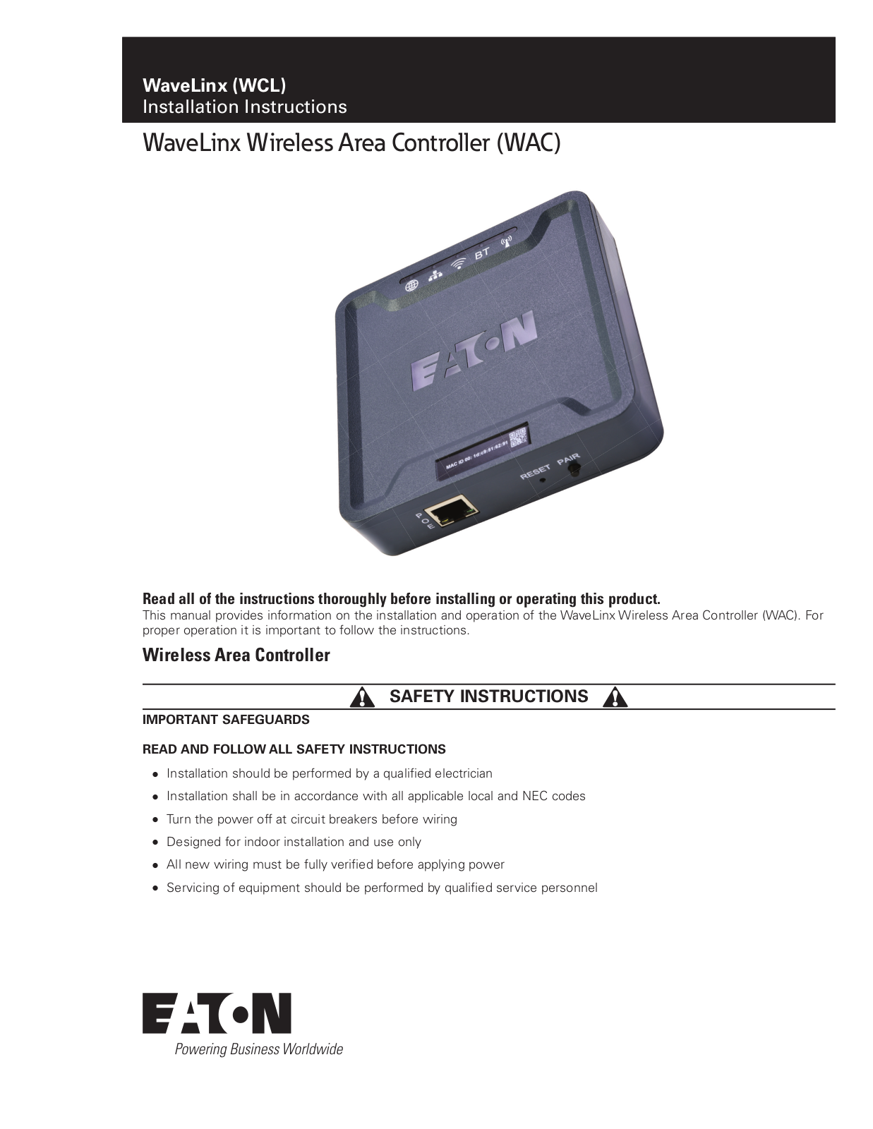 Cooper Lighting 2CL69WAC User Manual