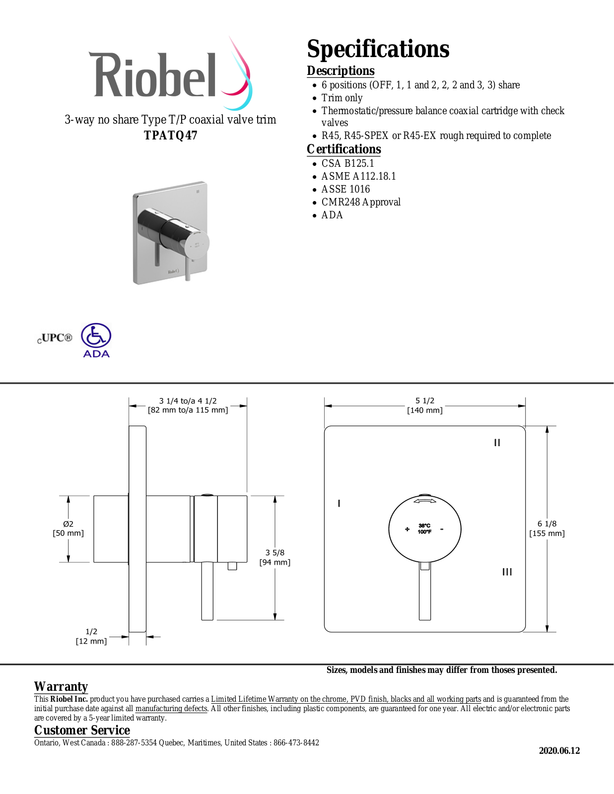Riobel PATQ47C, PATQ47BN Specifications - ManualMachine.com