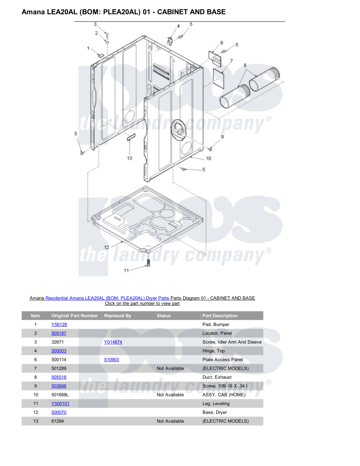 Amana LEA20AL Parts Diagram