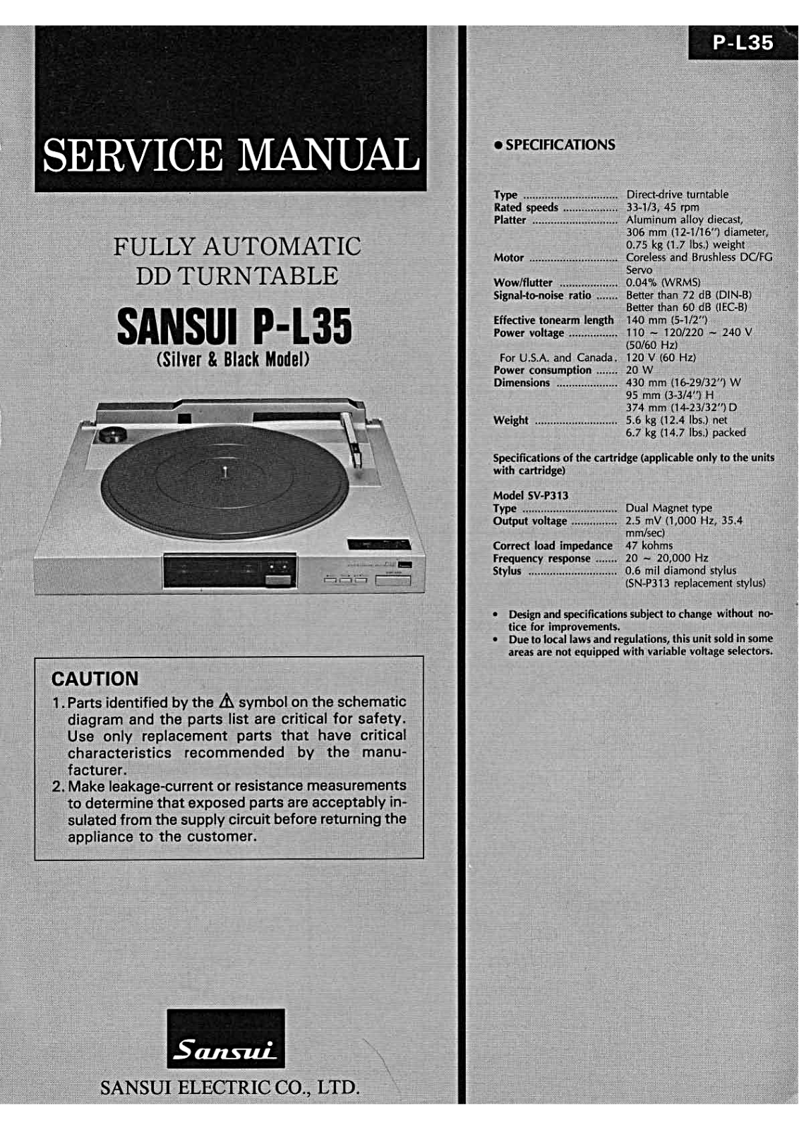 Sansui P-L35 Service Manual