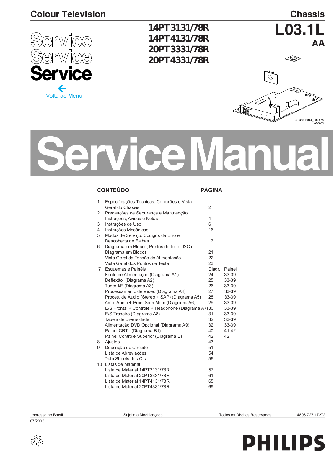 PHILIPS 14PT4131-78R, 20PT3331-78R Service Manual