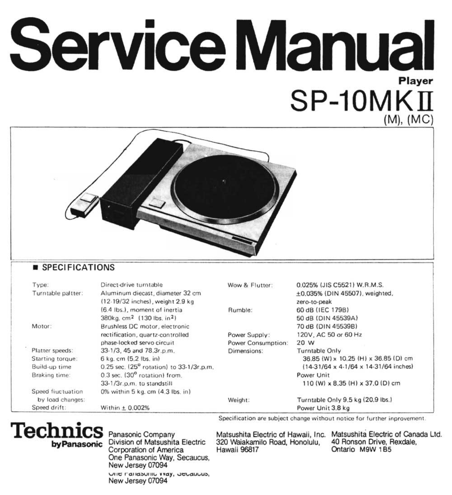 Technics SP-10MKII Service Manual