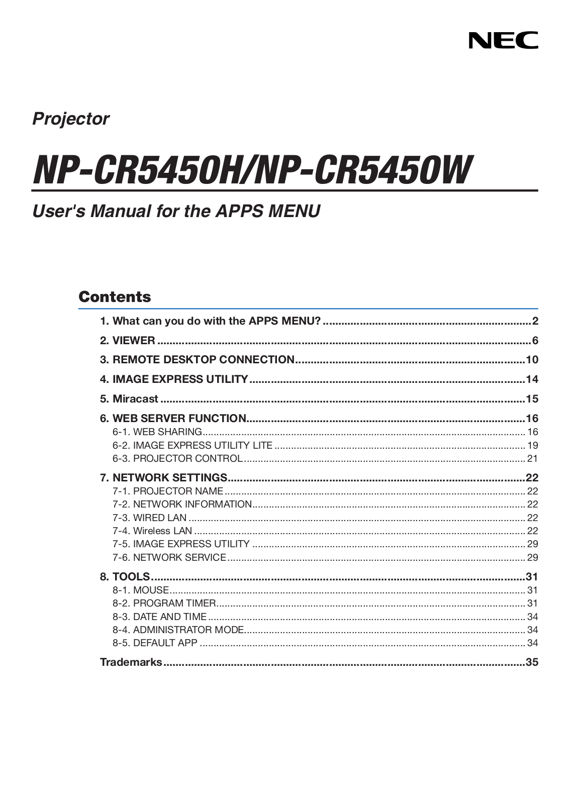 NEC NP-CR5450H, NP-CR5450W, P502HL, P502WL User Manual