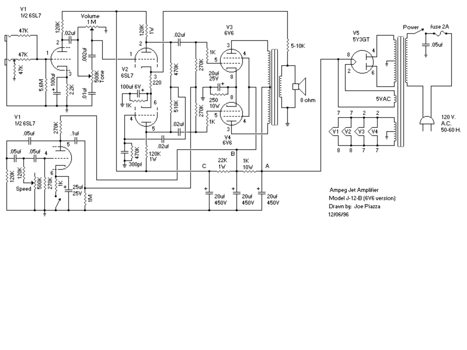 Ampeg j 12 b jet 6v6 schematic