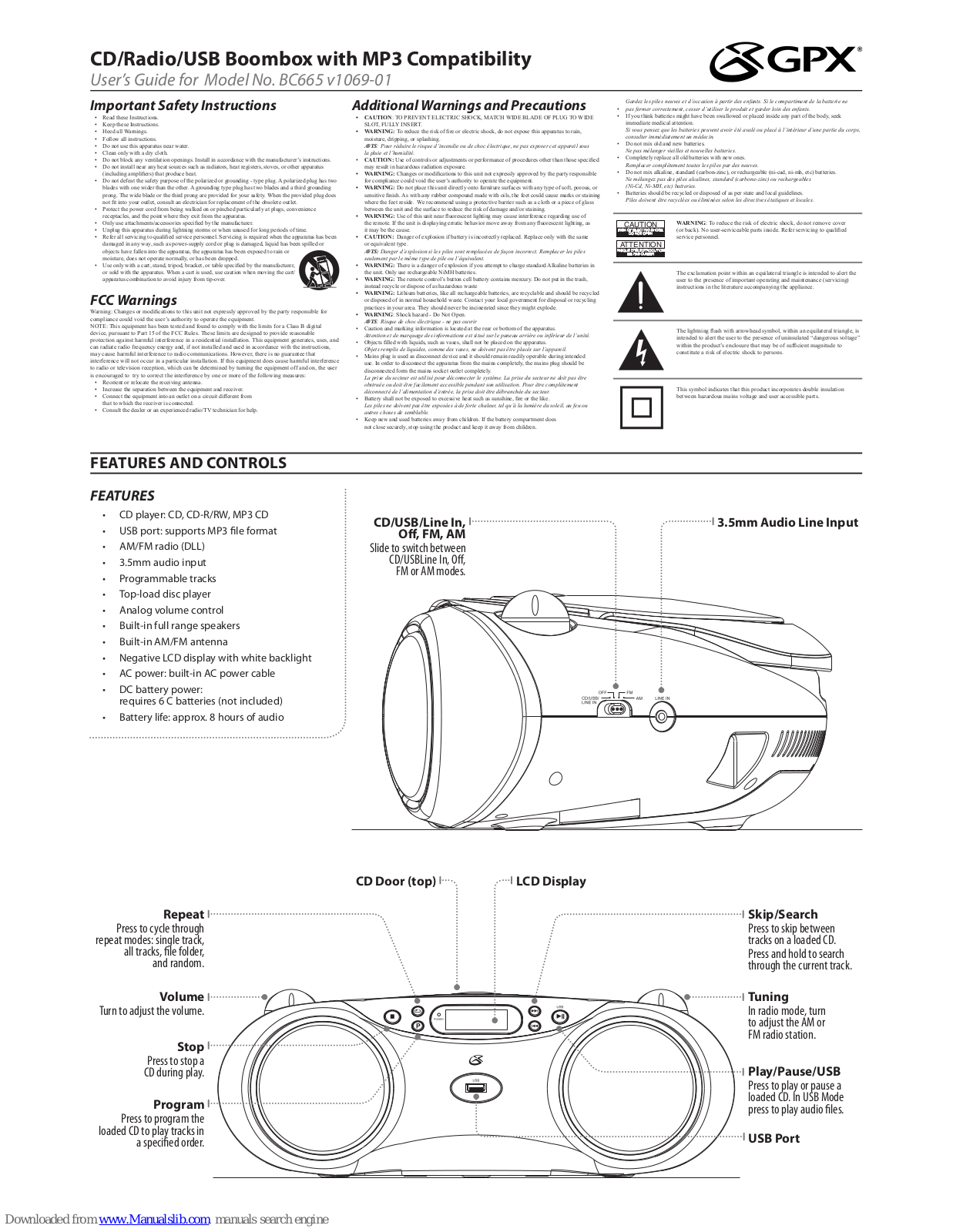 GPX BC665 v1069-01 User Manual