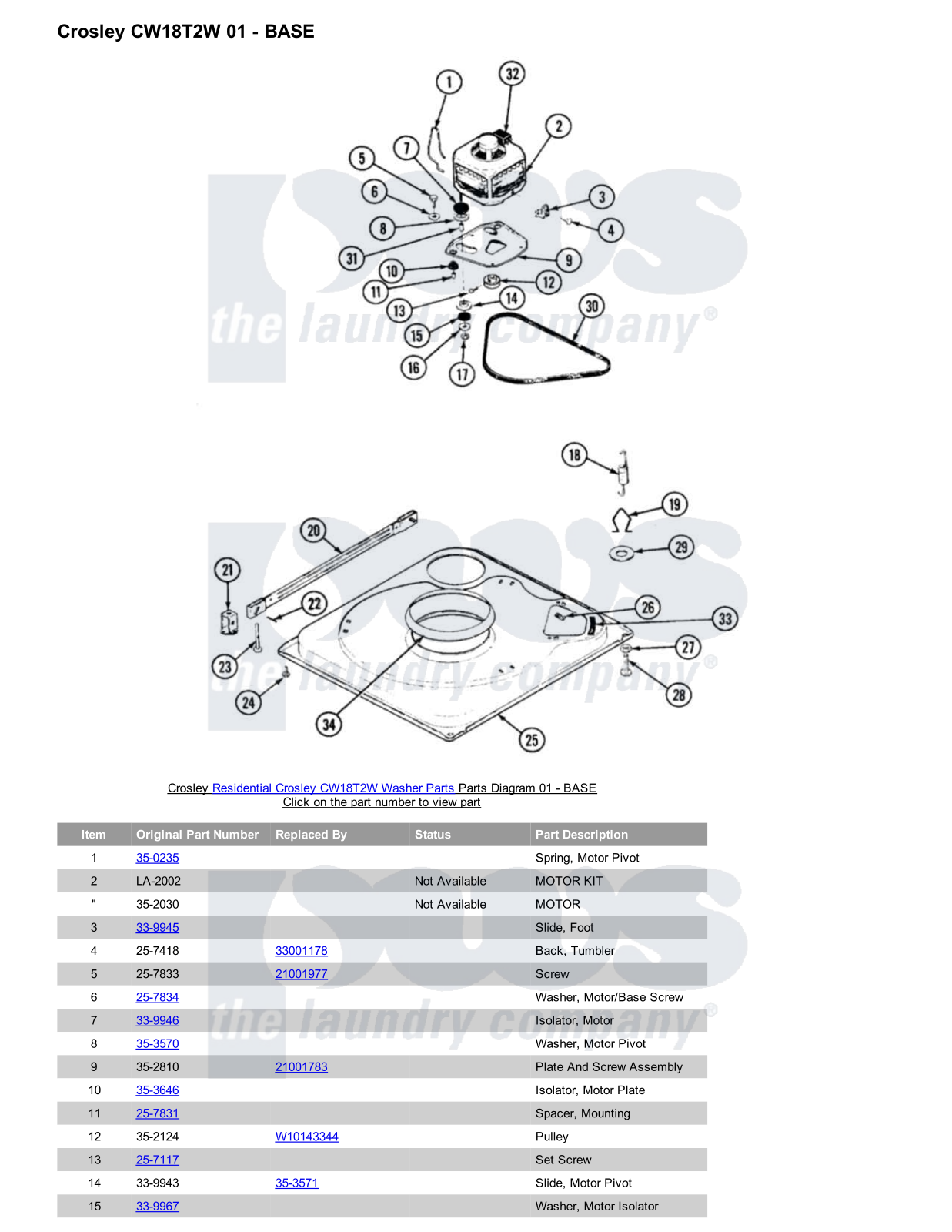 Crosley CW18T2W Parts Diagram