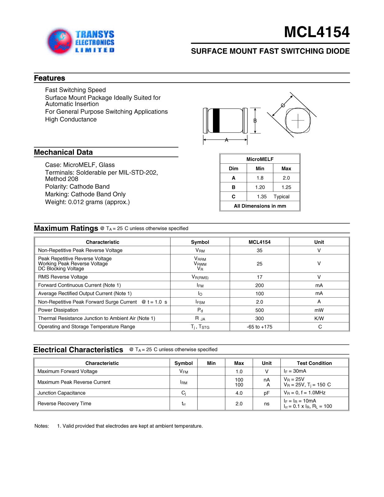 TEL MCL4154 Datasheet