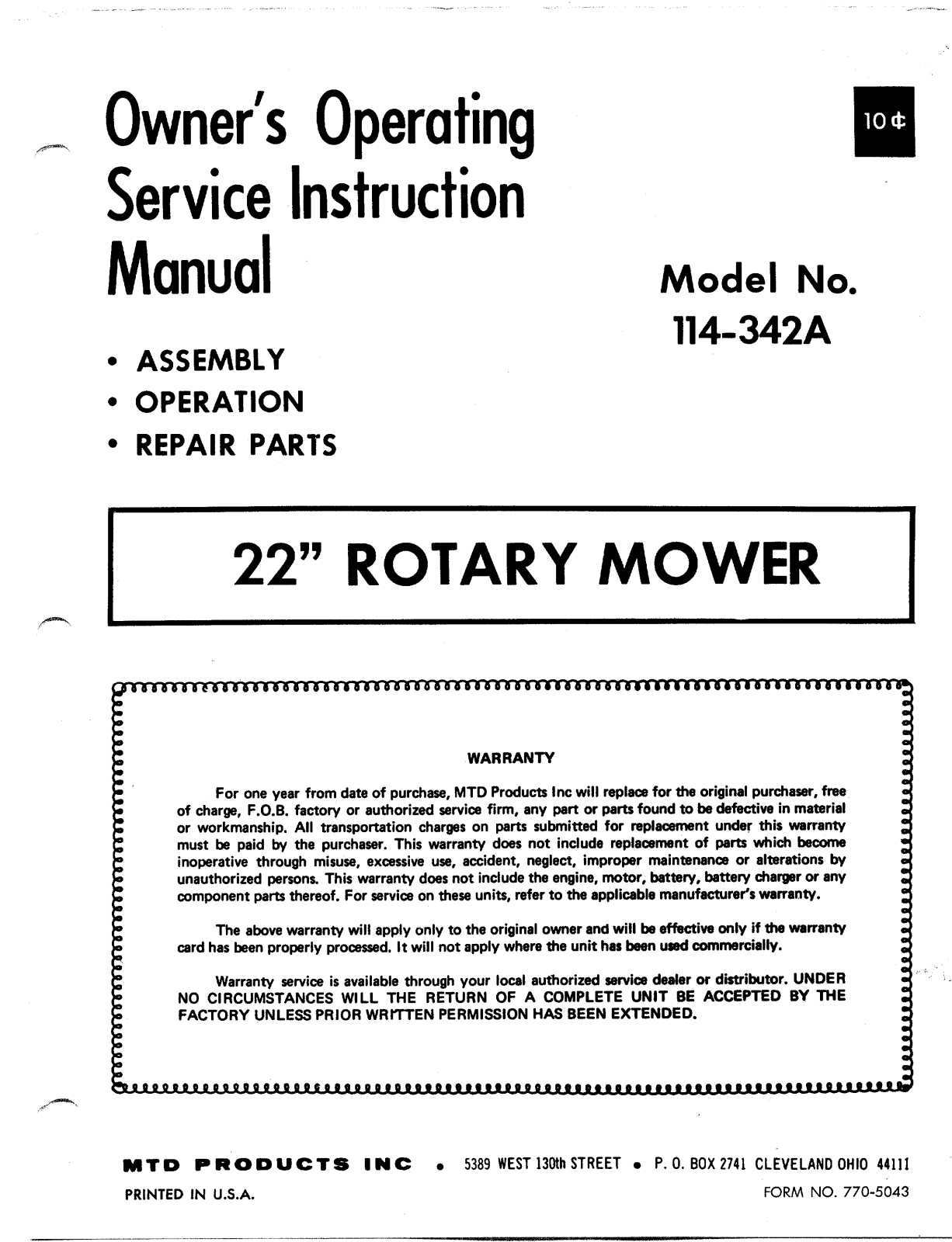 MTD 114-342A User Manual