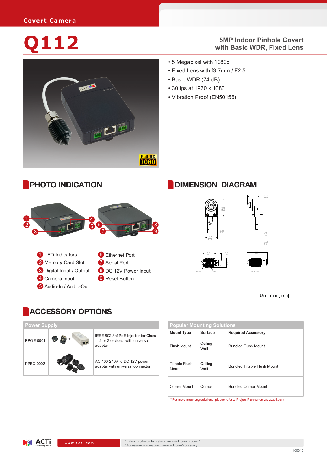 ACTi Q112 Specsheet