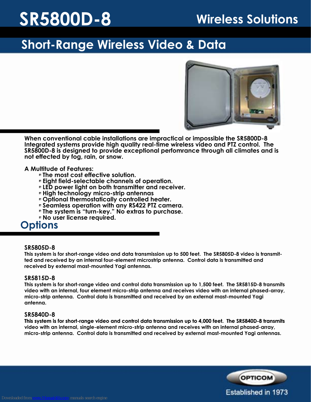OPTICOM SR5805D-8, SR5815D-8, SR5840D-8, SR900DM Datasheet - ManualMachine.com