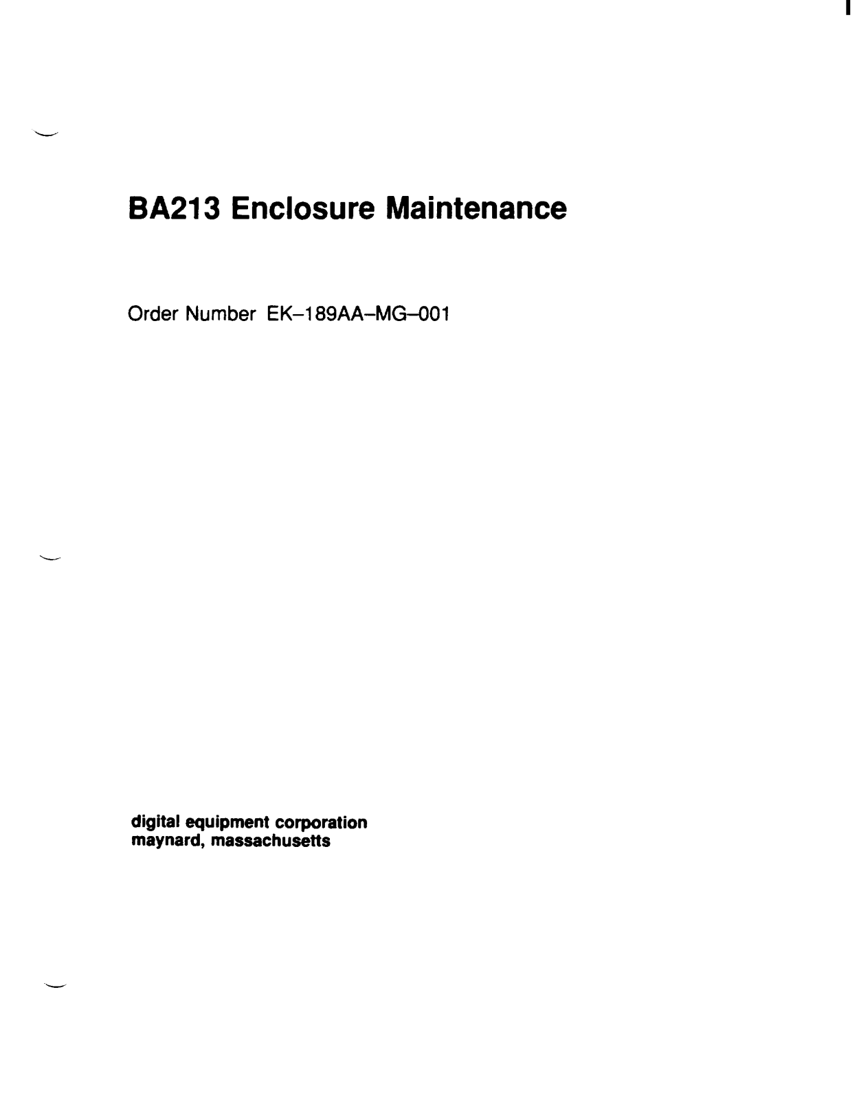 Digital Equipment BA213 Maintenance Manual