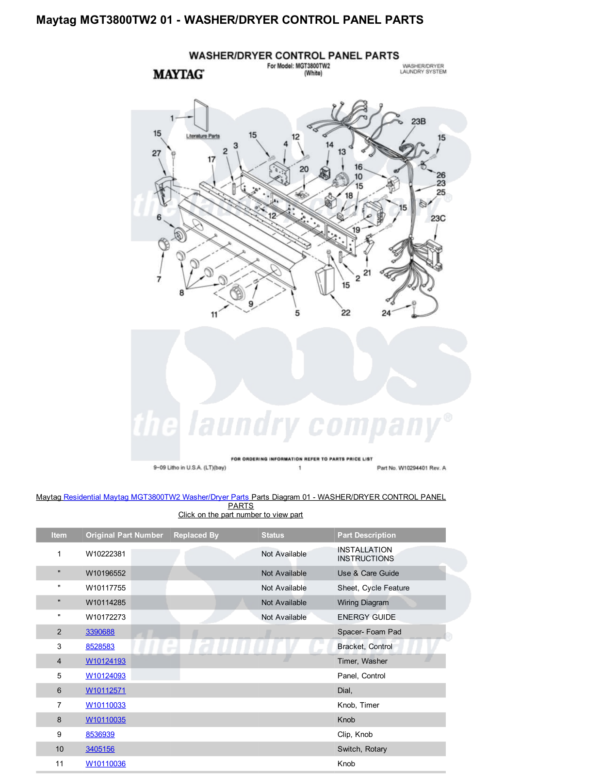 Maytag MGT3800TW2/Dryer Parts Diagram