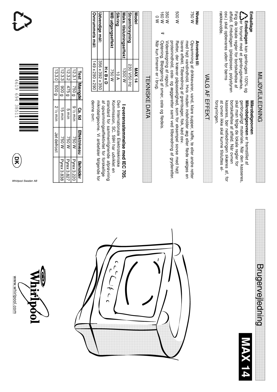 Whirlpool MAX 14/AW/2, MAX 14/AW, MAX 14/WH/2, MAX 14/WH, MAX 14/AB INSTRUCTION FOR USE