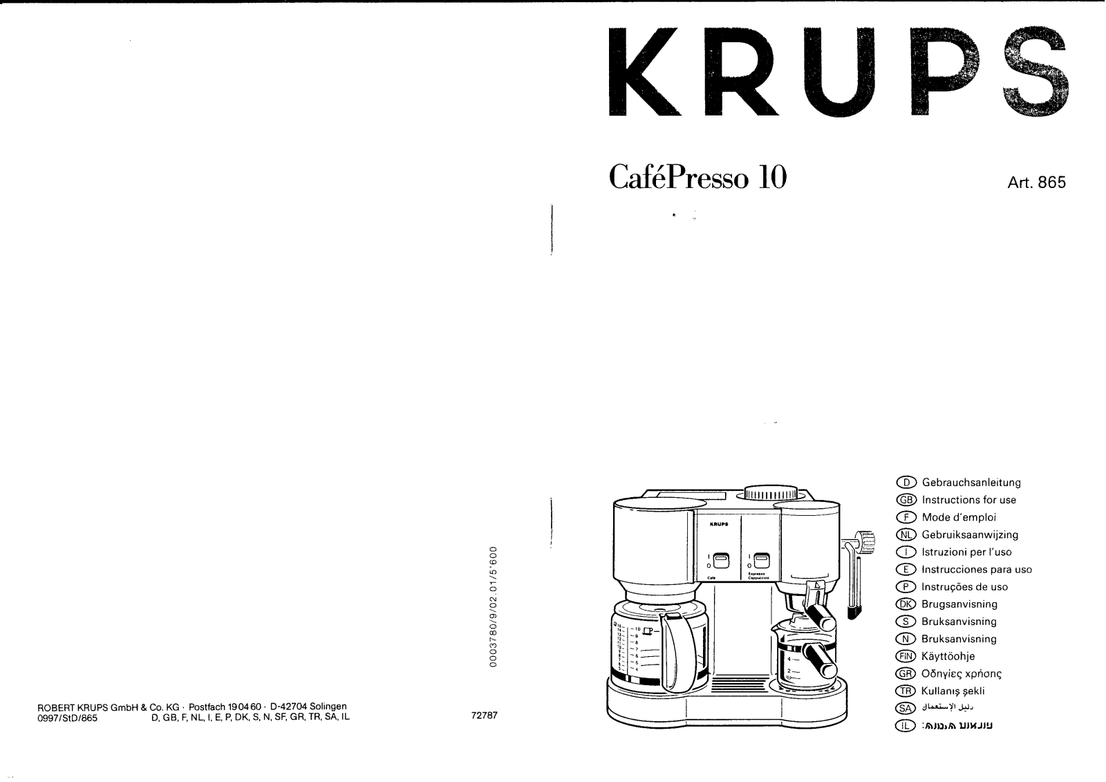 Krups F865 User Manual