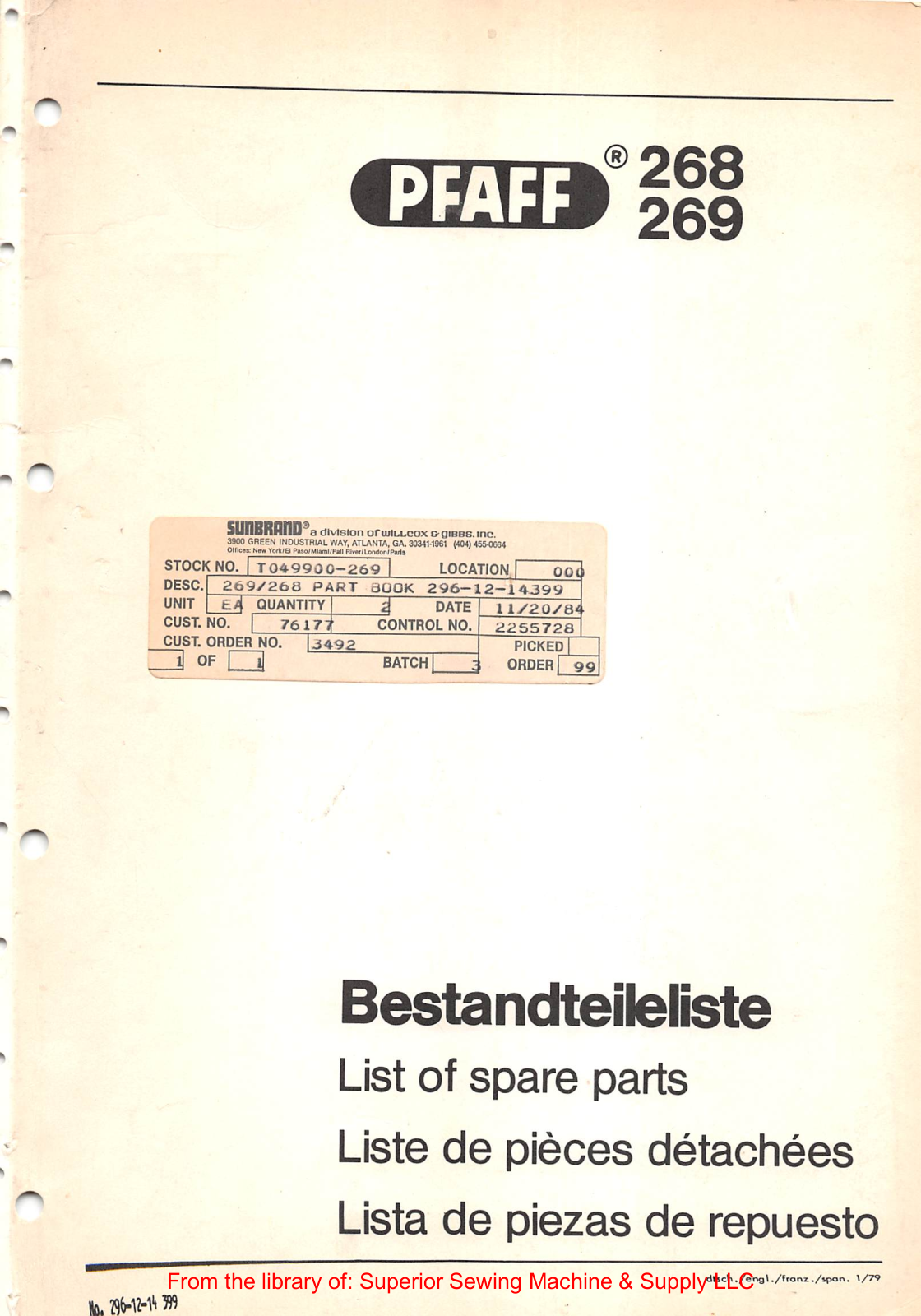 Pfaff 268, 269 Manual