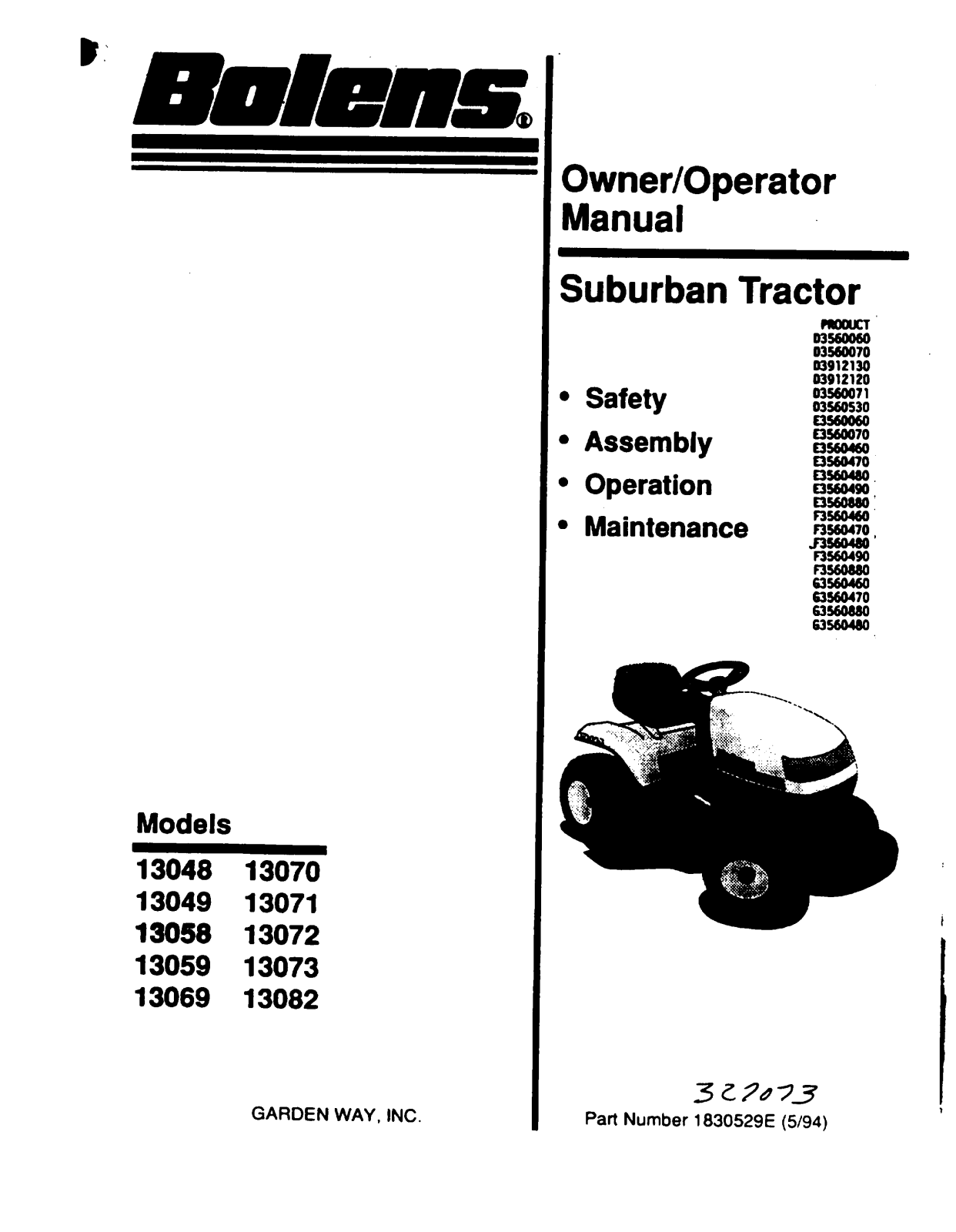 Bolens 13049, 13072, 13048, 13070, 148-912A User Manual