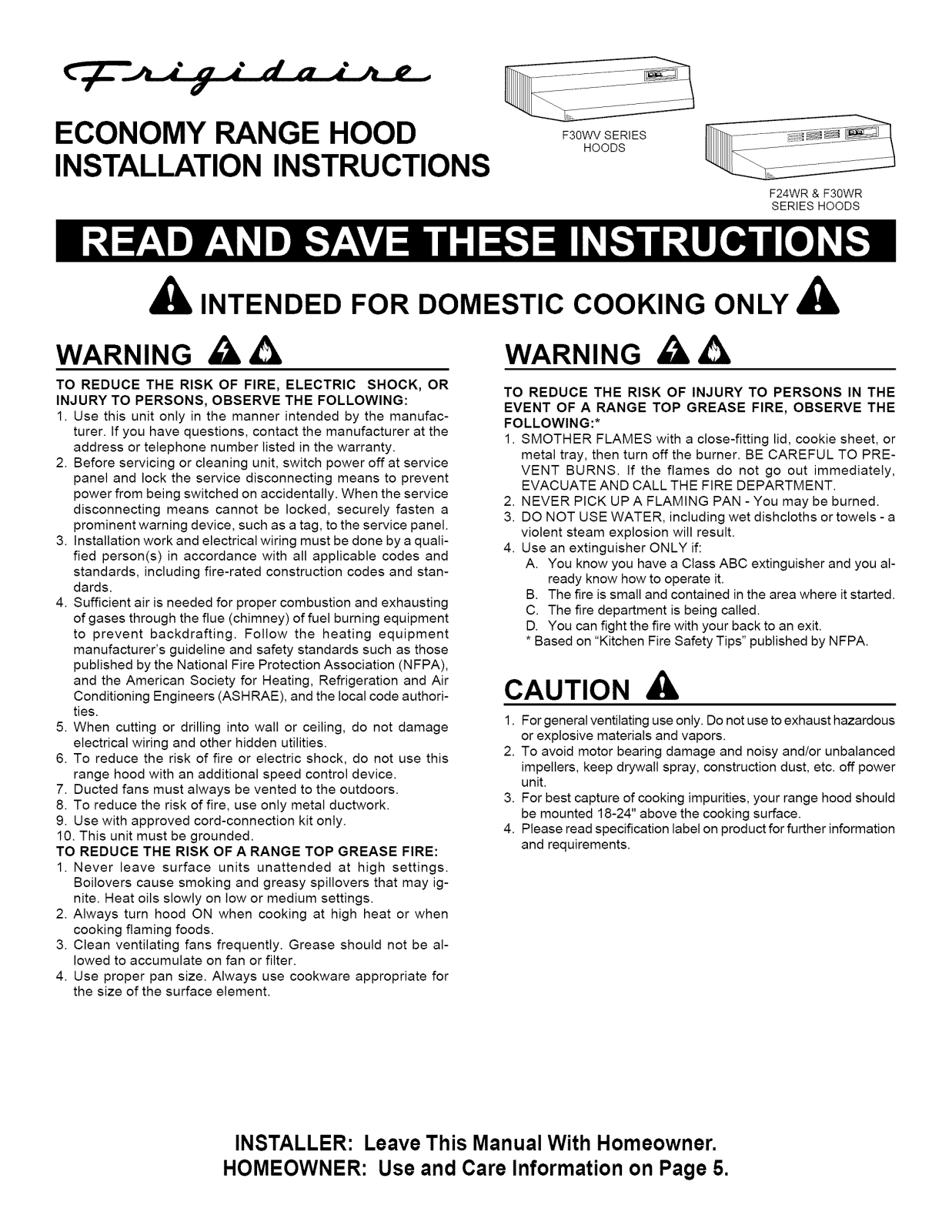 Frigidaire F30WR01EB, F30WR01EQ, F30WV16ES Installation Guide - ManualMachine.com