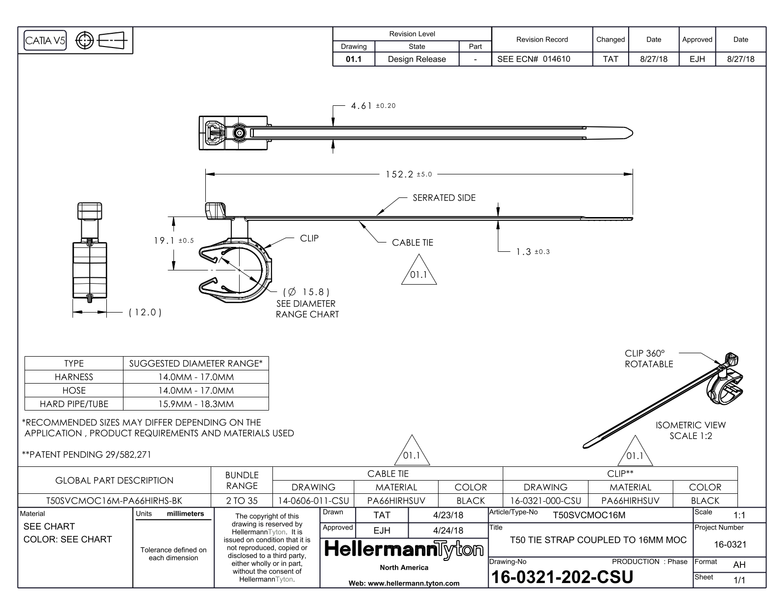 HellermannTyton TSO TIE STRAP COUPLED TO 16MM MOC Reference Drawing - ManualMachine.com